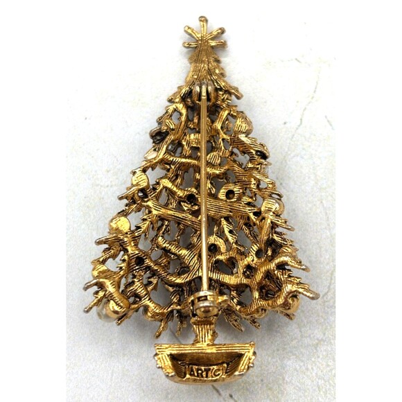 Vintage ART Arthur Pepper Brooch Pin Christmas Tree Gold/Brass Tone Signed - Picture 7 of 11